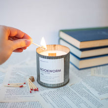 Load image into Gallery viewer, Bookworm Wood Wick Rustic Farmhouse Soy Candle: 10oz
