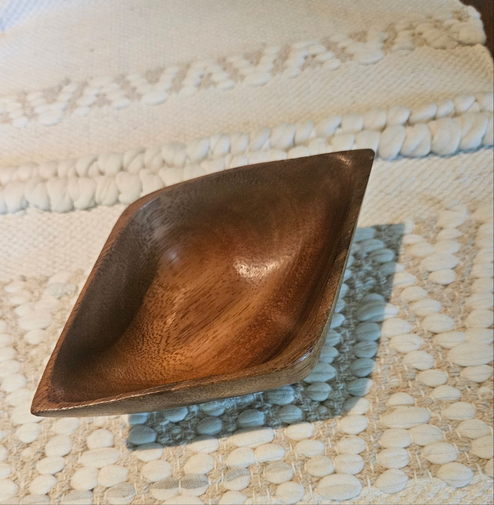 Vintage Monkey Pod Wood Diamond Dish