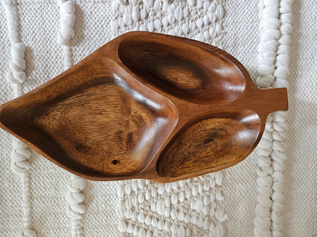 Vintage Leilani Monkey Pod Wood 3-section Serving Tray