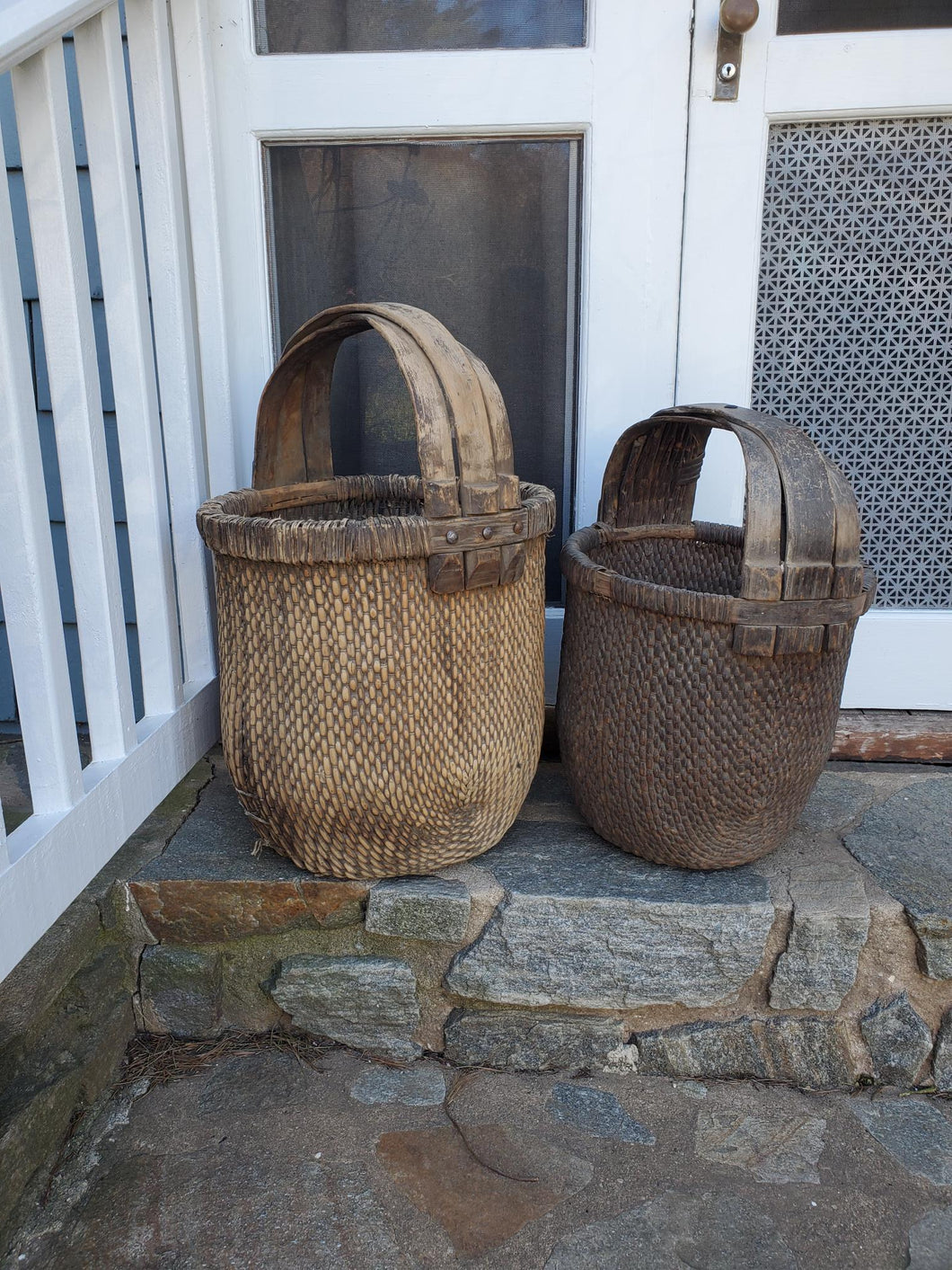 Vintage Tall Handle Rice Gathering Basket