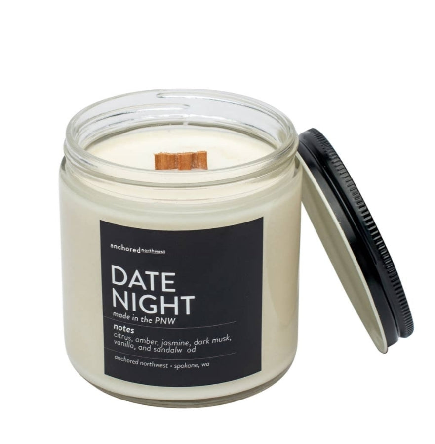 Date Night White Wood Wick Candle - black label large