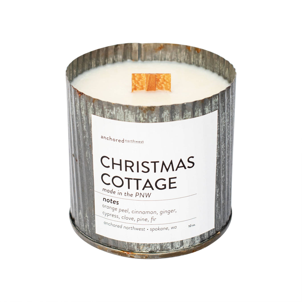 Christmas Cottage Wood Wick Rustic Farmhouse Soy Candle: 10oz