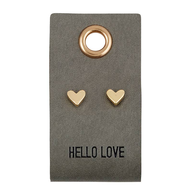 Gold Heart Micro Studs on Leather Tag