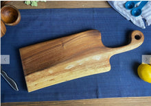 Load image into Gallery viewer, Charcuterie Board - Live Edge -  Bread/Appetizer Board with Handle - Medium skinny 18x6&quot;
